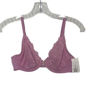 Auden Unlined Balconette Bra Womens 36A Mauve Pink New Lace Underwire